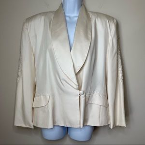COPY - MICHEL BRUCHE VINTAGE 100% SILK IVORY BEADED SLEEVE BUTTON BLAZER SIZE 12